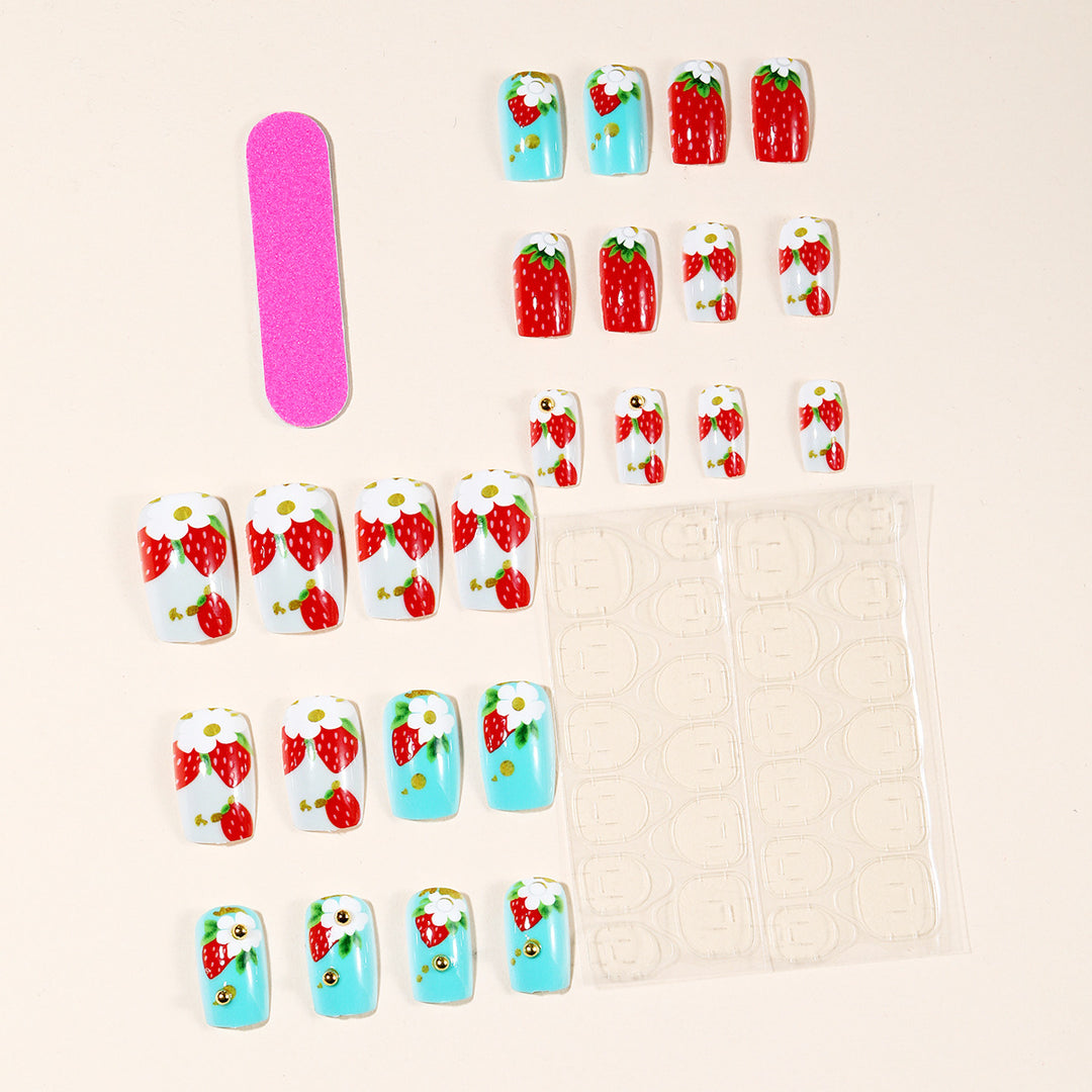 Artistic Strawberry Floral Acrylic Nail Art Extensions Bowlift