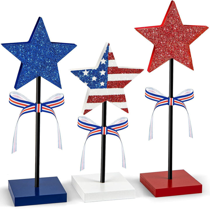Unisex decorative table toppers made of wood with glittering star tops and ribbon Bowlift