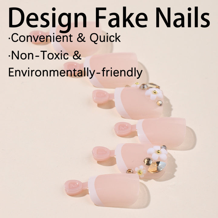 Acrylic nail set with elegant 3D flowers and glitter accents Bowlift