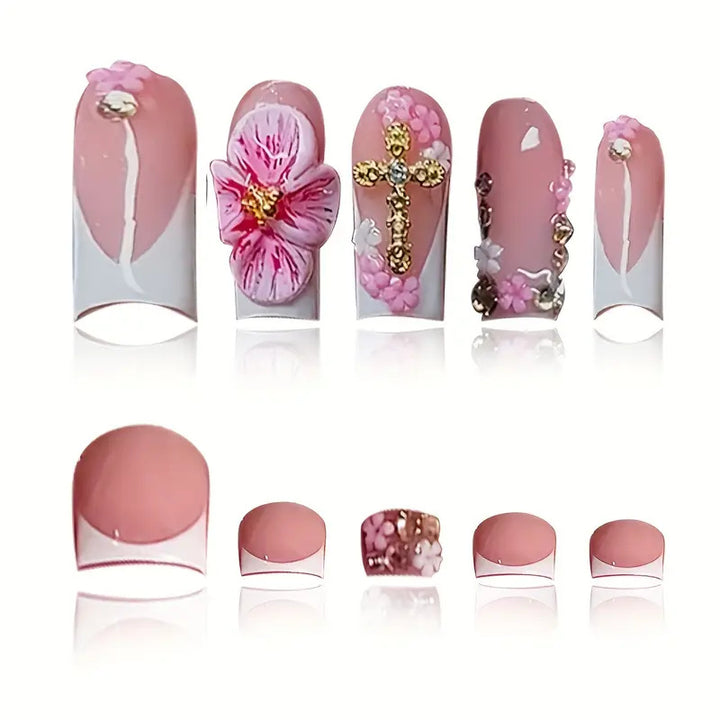 3D Floral Decorative Press-On Nails Set Bowlift