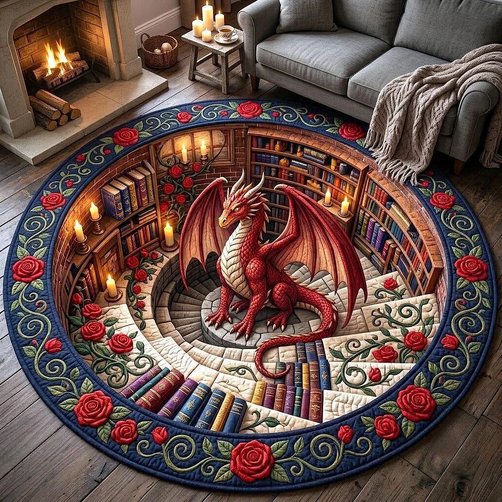 3D Dragon Theme Projection Round Carpet