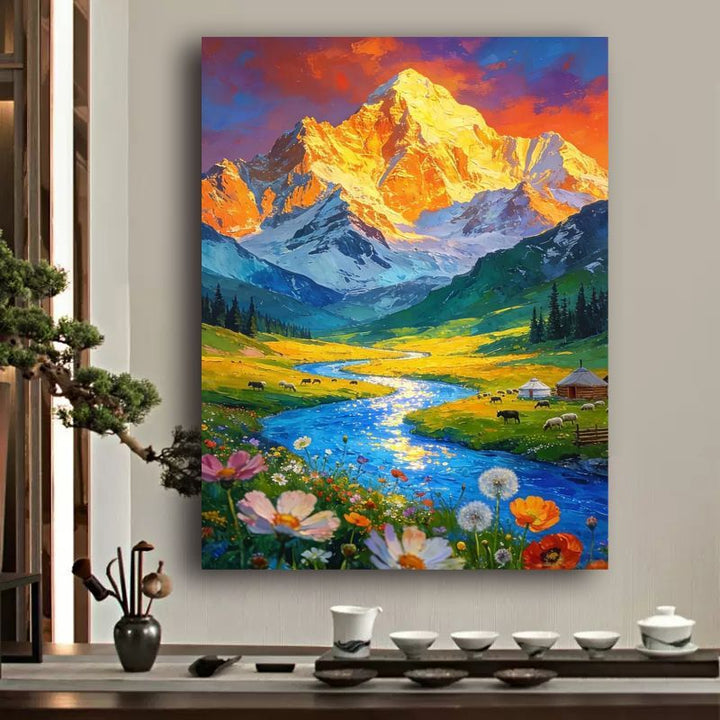 Vibrant Mountain Landscape Canvas Art Bowlift