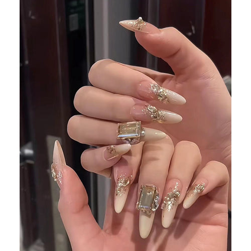 Glamorous Stiletto Press-On Nail Set with Metallic Accents Bowlift