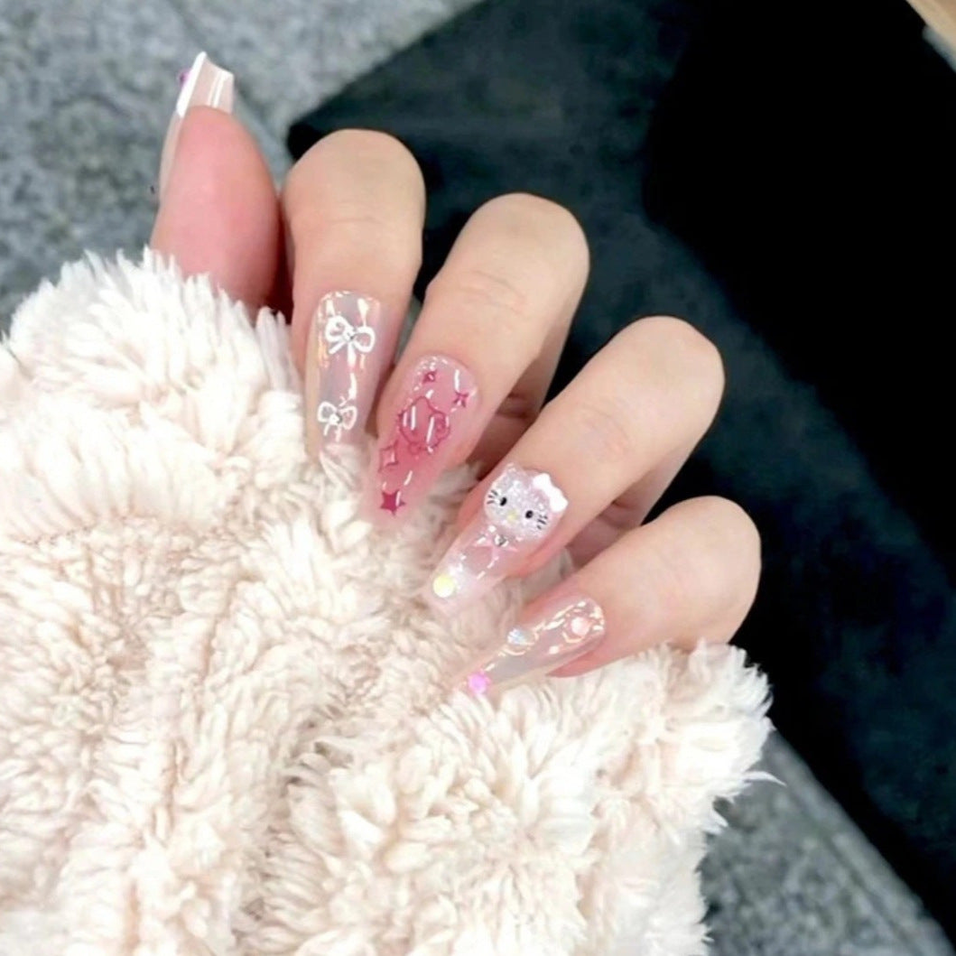Decorative Press-On Nail Set with Character Accents Bowlift
