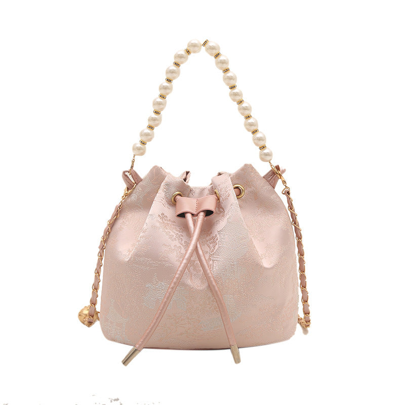 Elegant Floral Print Drawstring Bucket Bag Bowlift