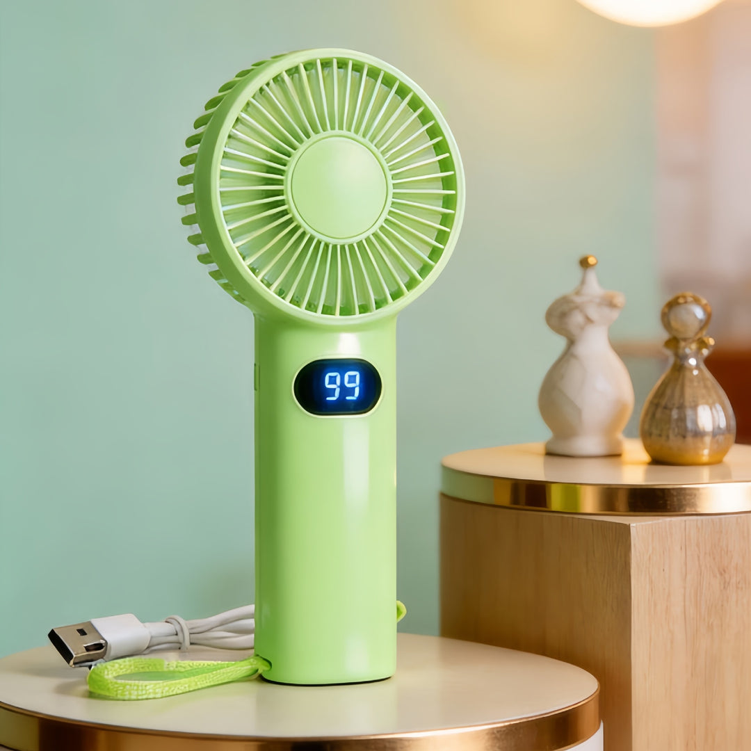 Women's handheld fan with digital temperature display Bowlift