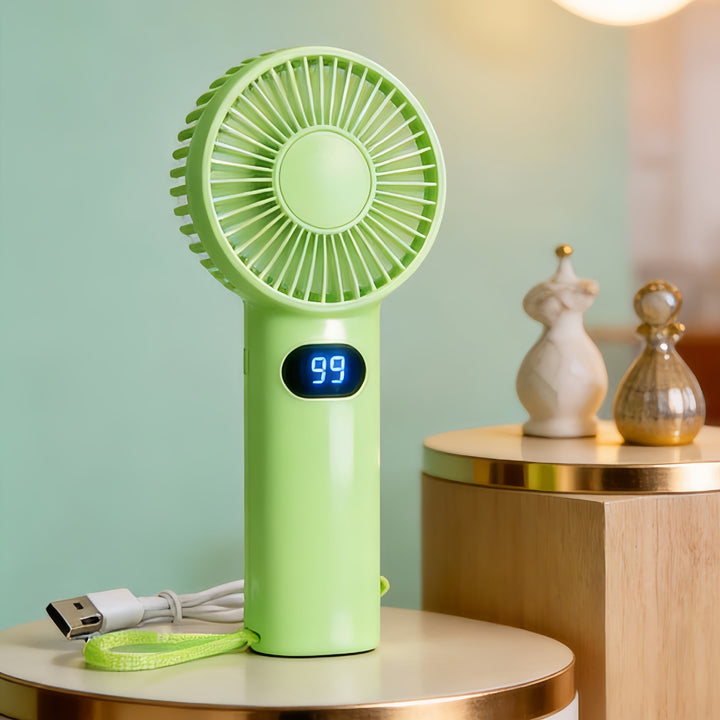 Women's handheld fan with digital temperature display Bowlift