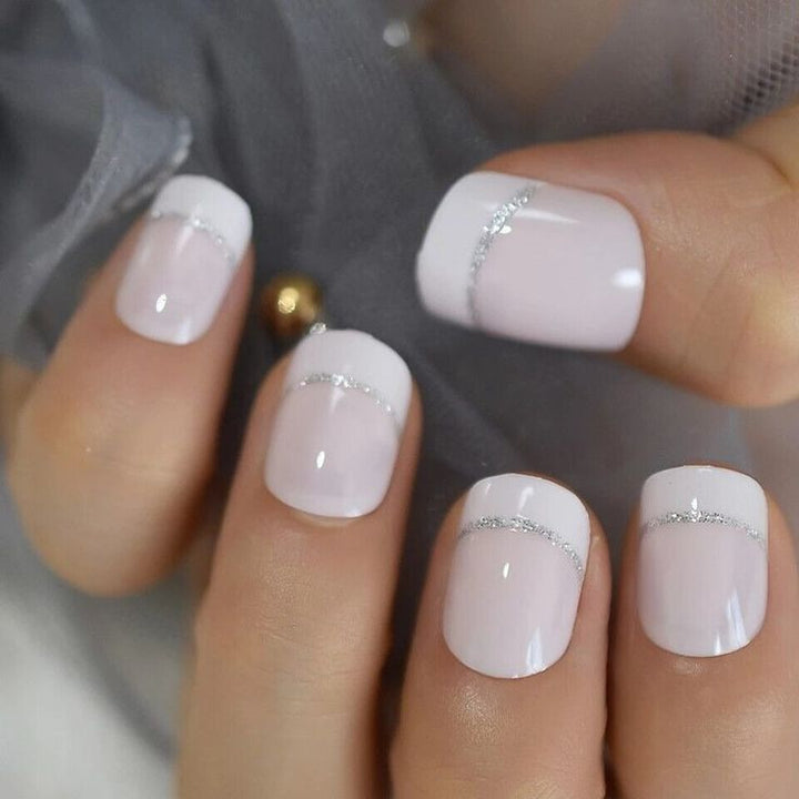 Glossy French Tip Press-On Nail Set Bowlift