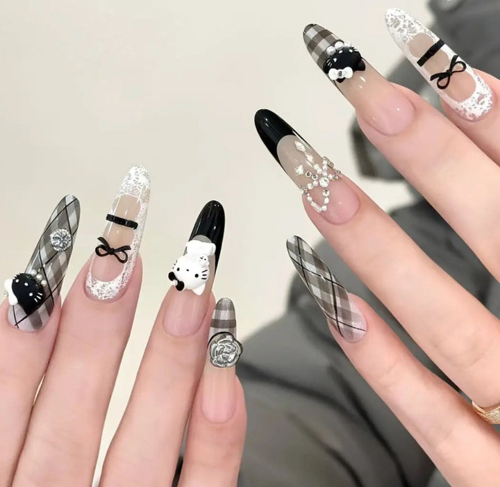 Decorative Character-Themed Press-On Nails with 3D Elements Bowlift