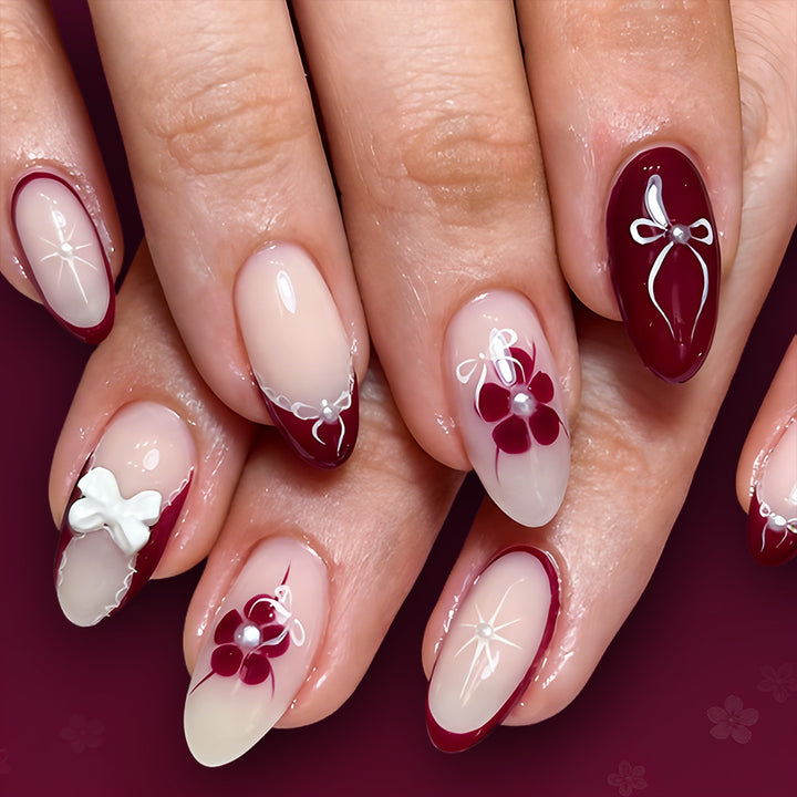 Artistic 3D Floral Press-On Nails Bowlift