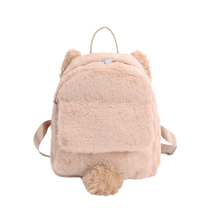 Plush backpack with cute animal ears and pompom Bowlift