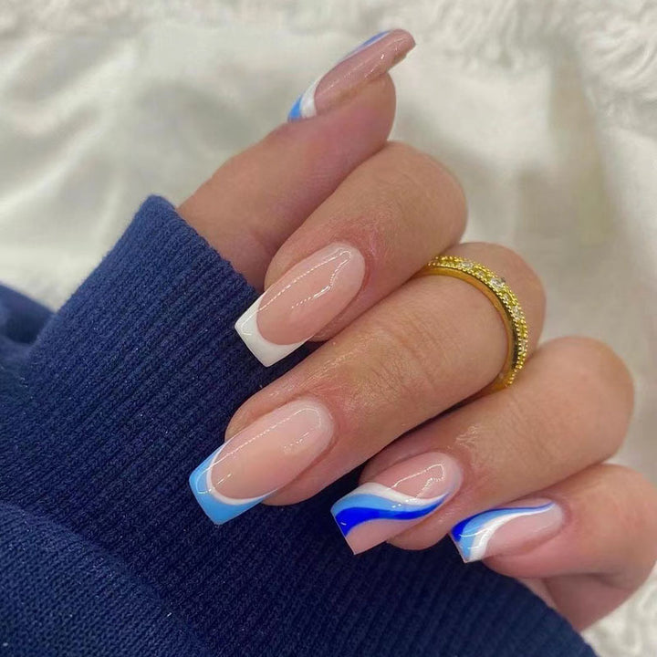 Artful and elegant nail extensions with wave design Bowlift