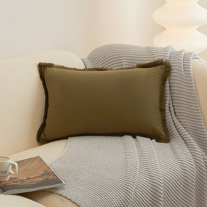 Textured Fringed Lumbar Pillow