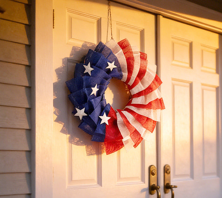 Unisex nan patriotic mesh wreath home decor with layered tulle stars and striped swirl design Bowlift