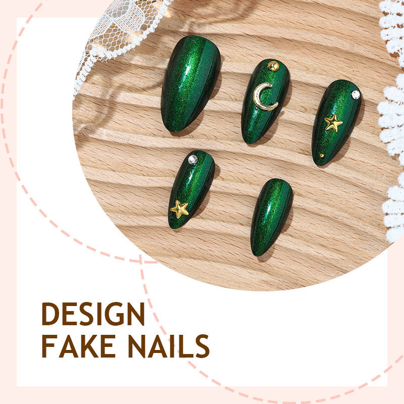 Shiny Artificial Nail Set with Stars and Moons Bowlift