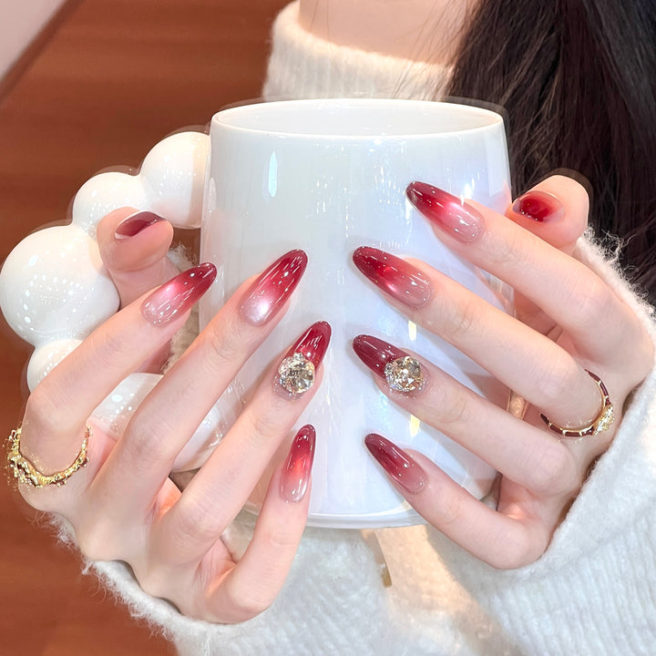 Ombre Press-On Nail Set with Crystal Accents Bowlift