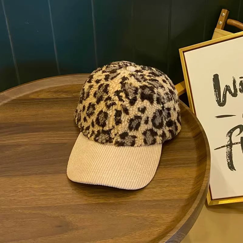 Women's Leopard Print Fleece Baseball Cap Bowlift