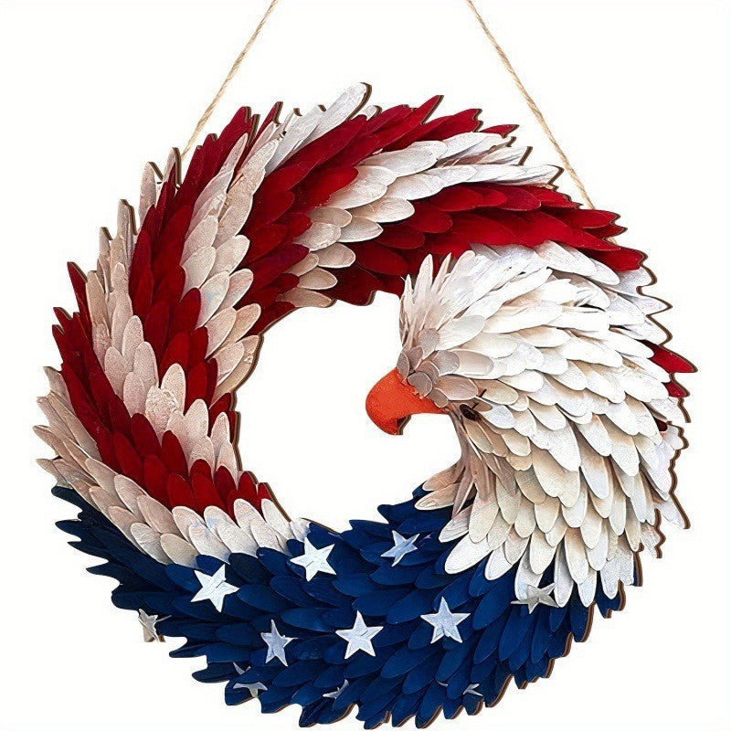 Unisex decorative country house door wreath with overlapping wooden stars and multiple ribbon bows Bowlift