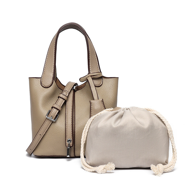 Dual-Compartment Textured Leather Tote Bag Bowlift