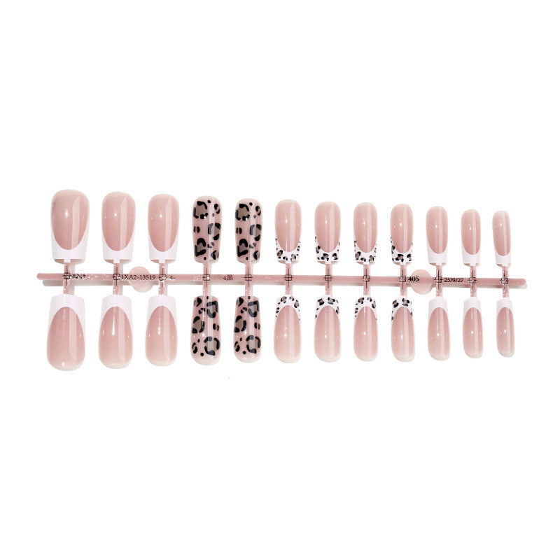 Artificial nail set with elegant flower and leopard design Bowlift