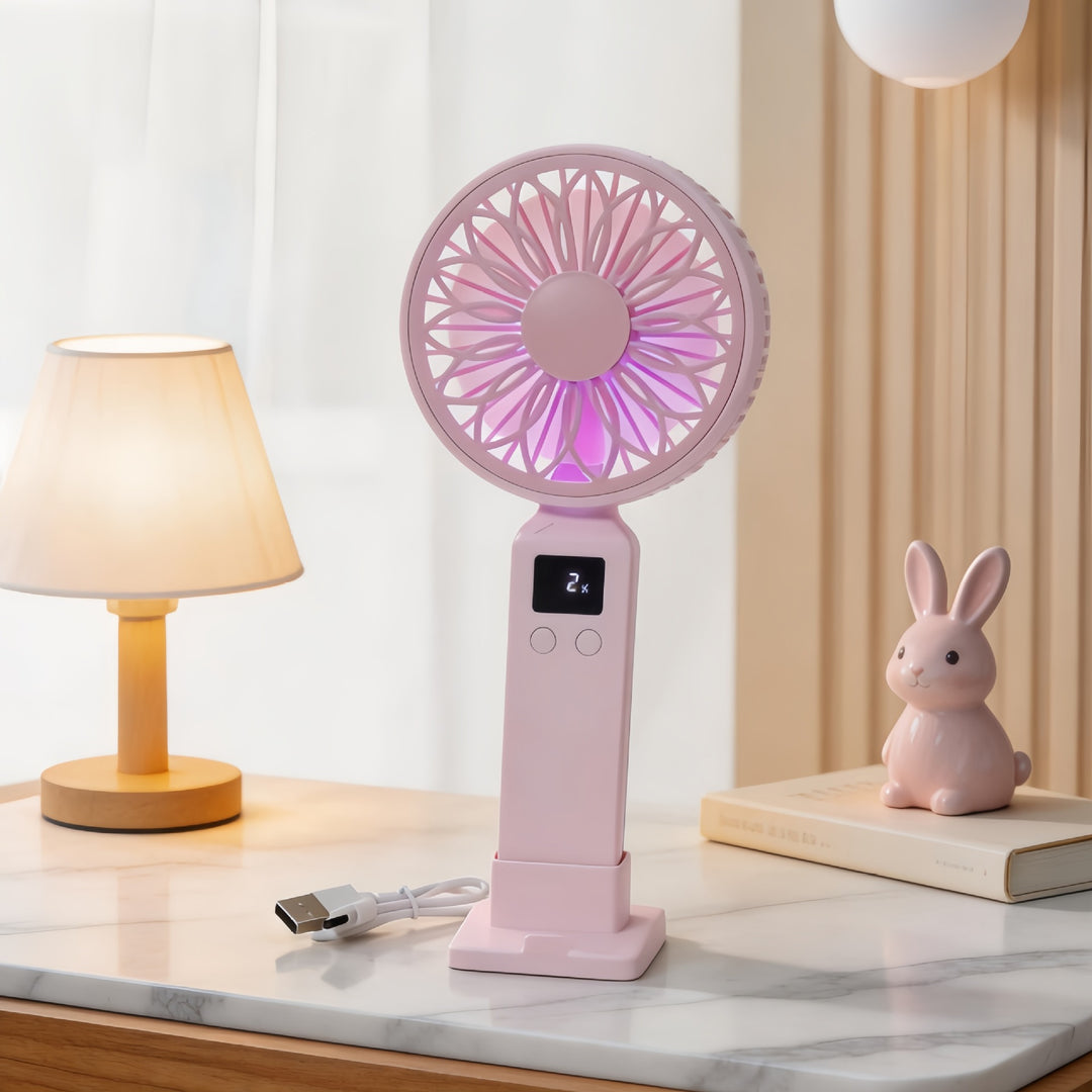Women Portable Battery Handheld Fan with Digital Control Bowlift