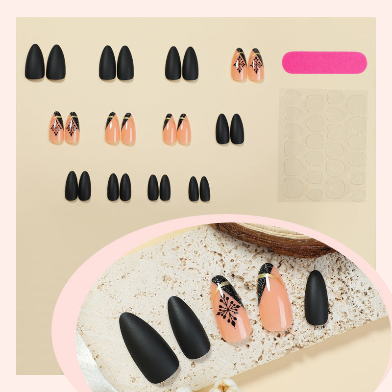 Artistic Matte Press-On Nail Set with Unique Floral Patterns Bowlift