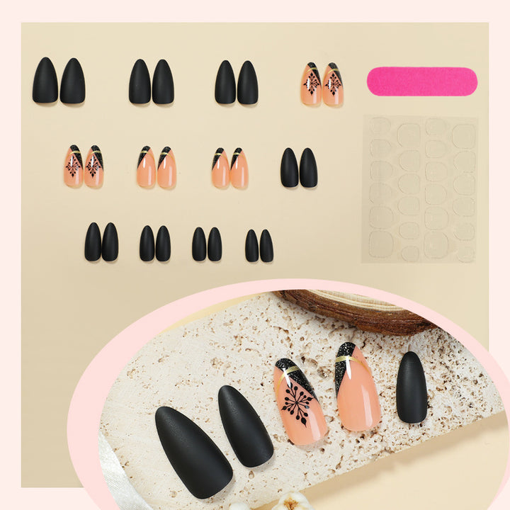 Artistic Matte Press-On Nail Set with Unique Floral Patterns Bowlift