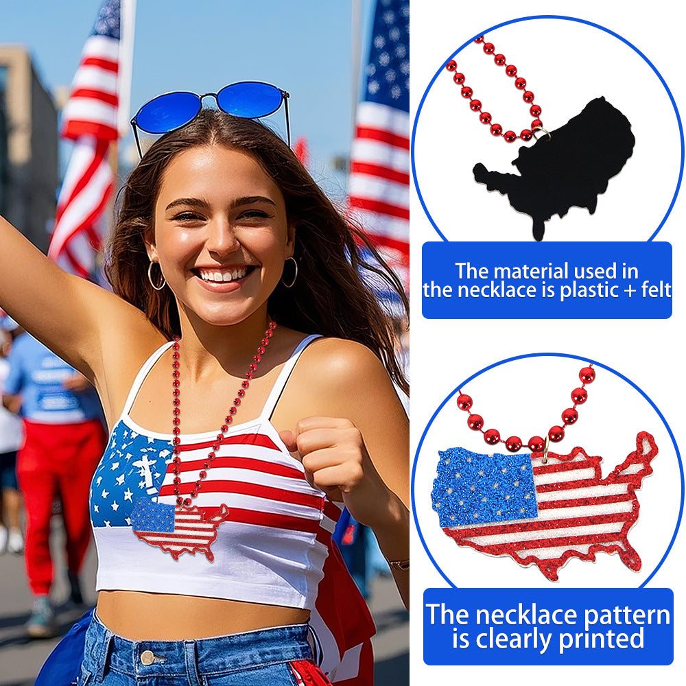 Women's nan glittered layered circular patriotic pendant necklace with beaded chain and star medallion Bowlift