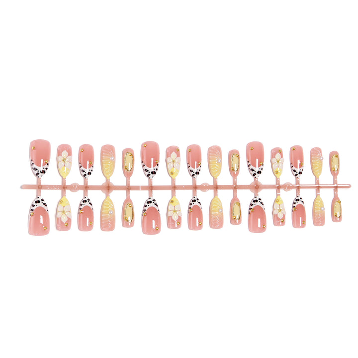 Artificial nails with floral patterns and golden accents Bowlift