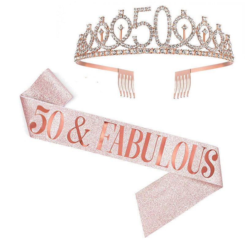 Girl Glittering Birthday Crown and Sash Set Bowlift