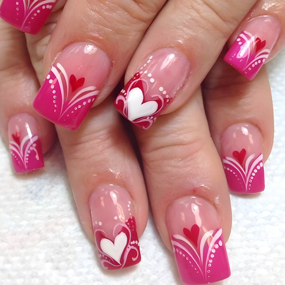 Heart-Embellished Press-On Nail Art Bowlift