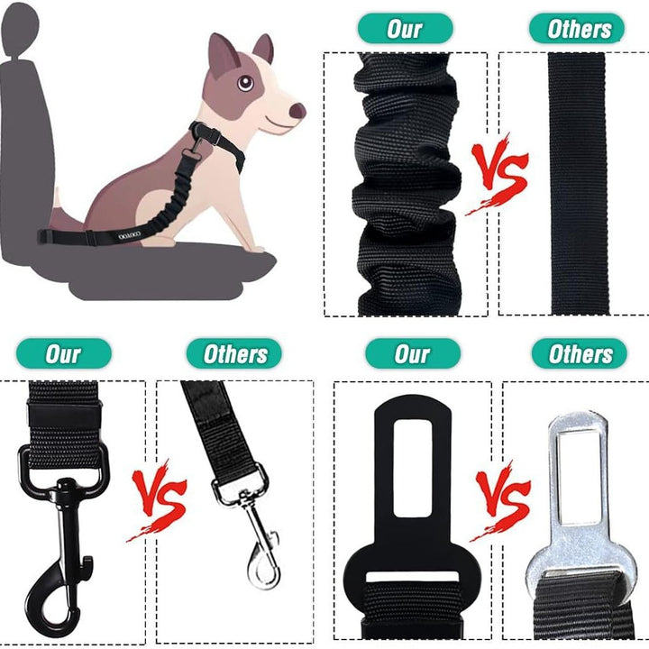 Adjustable Pet Car Safety Tether with Seatbelt Anchors and Heavy-Duty Swivel Clips Bowlift