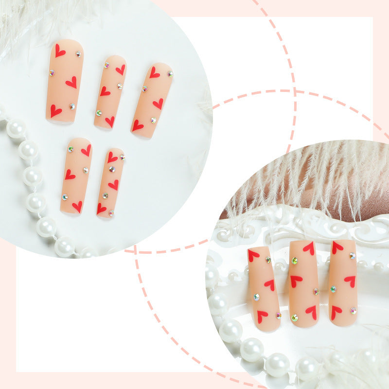 Decorative Heart Pattern Press-On Nails Kit Bowlift