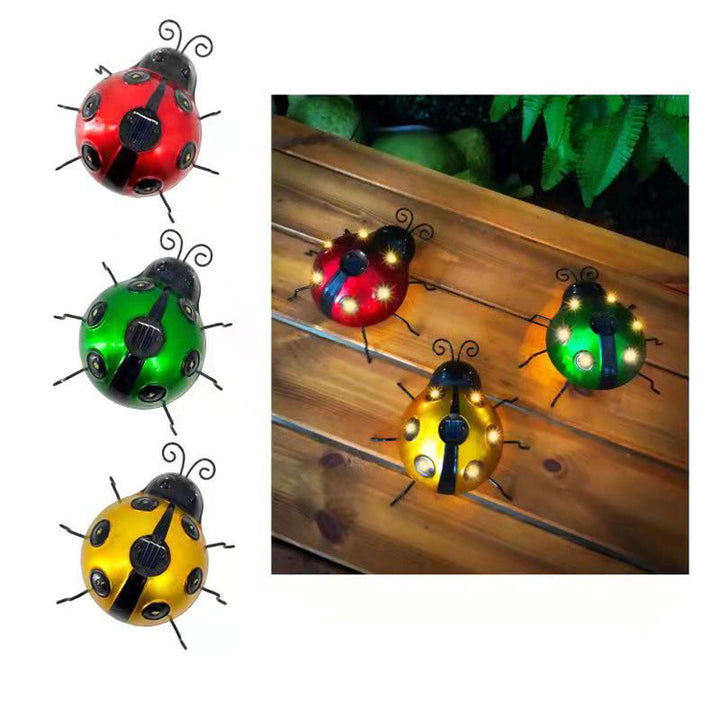 Decorative Solar-Powered Metal Ladybug Garden Lights With Warm LED Accents Bowlift