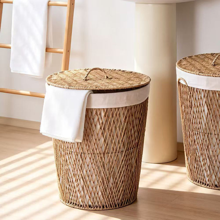 Natural fiber laundry basket with lid Bowlift