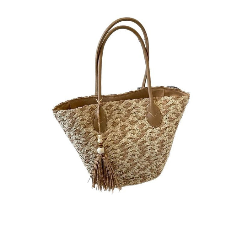 Bast tote bag with stylish zigzag pattern and leather handles Bowlift