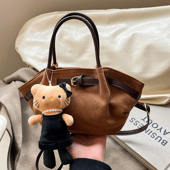Faux Suede Handheld Satchel