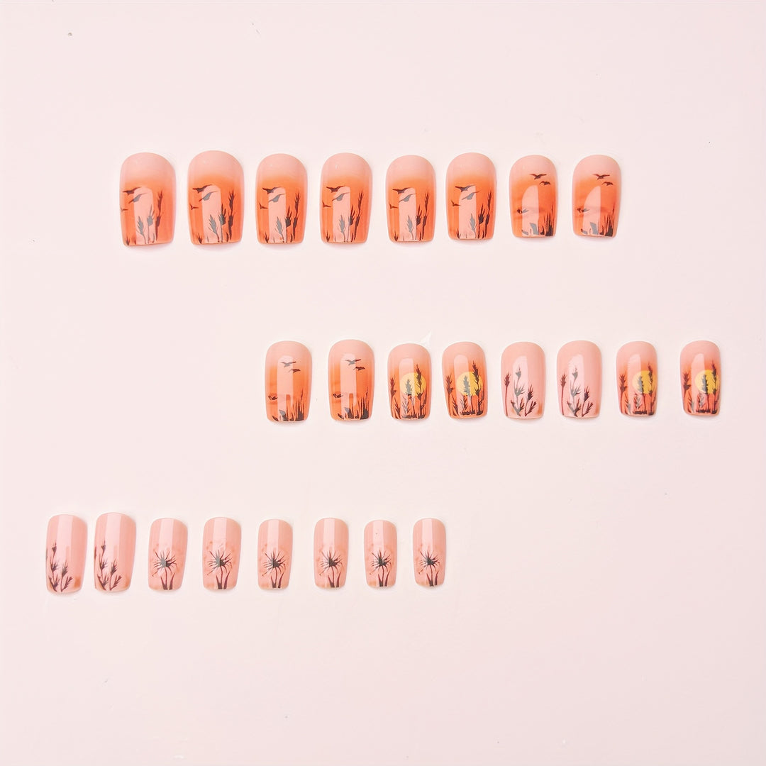 Artistic Sunset Landscape Nail Art Bowlift