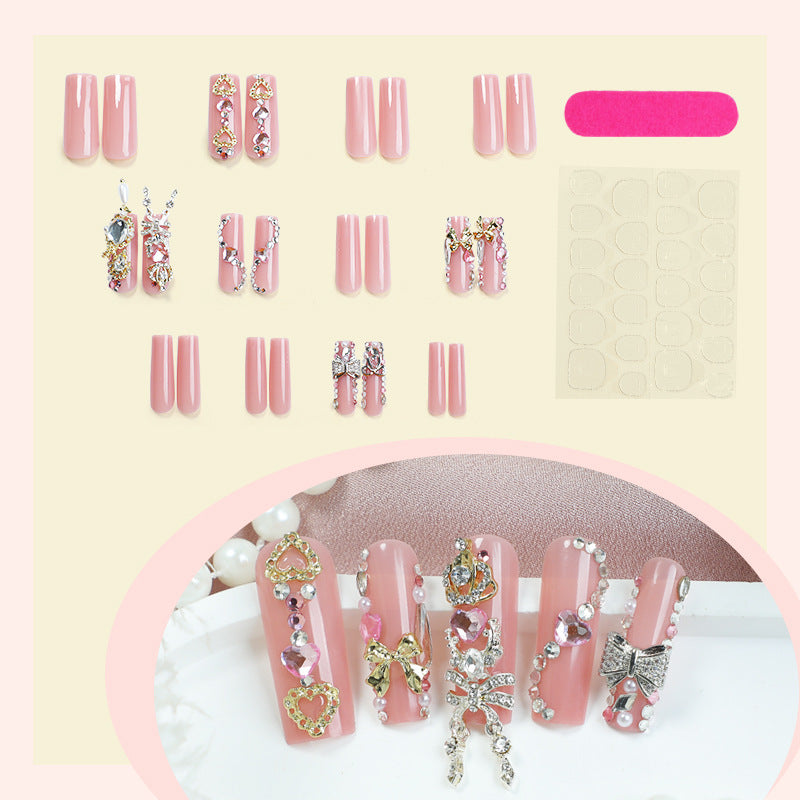 Decorative Press-On Nail Art Set with Glamorous Gem Accents Bowlift