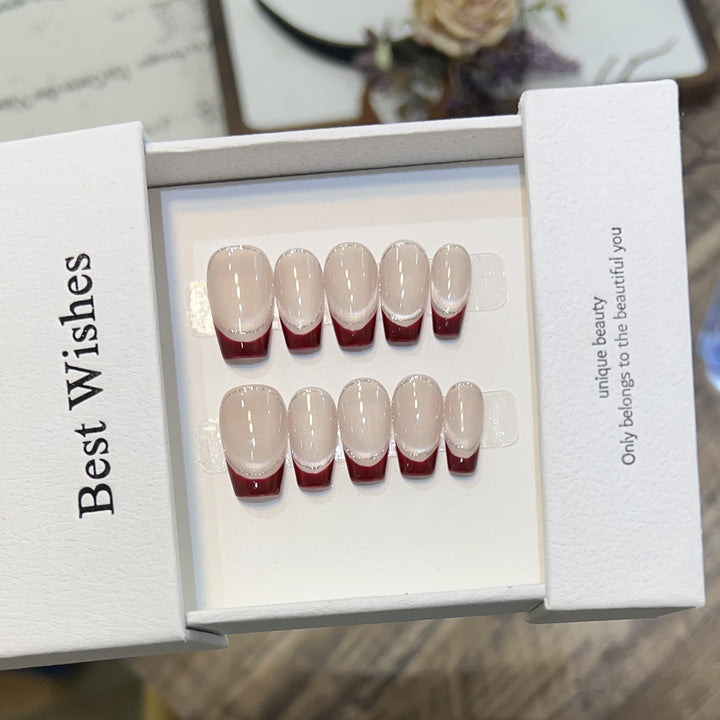 Artistic Gel Press-On Nail Set with Elegant French Tips Bowlift