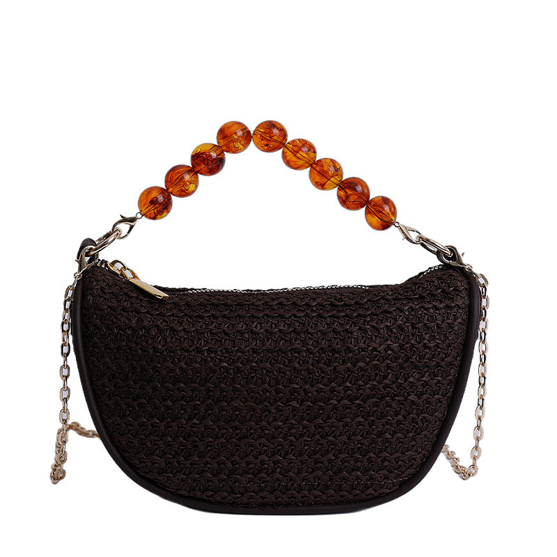 Stylish Woven Handbag with Beaded Handle Bowlift