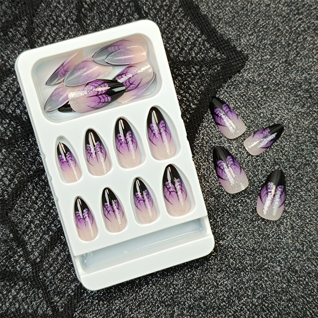 Artistic Press-On Nail Set with Lavender Ombre Design Bowlift