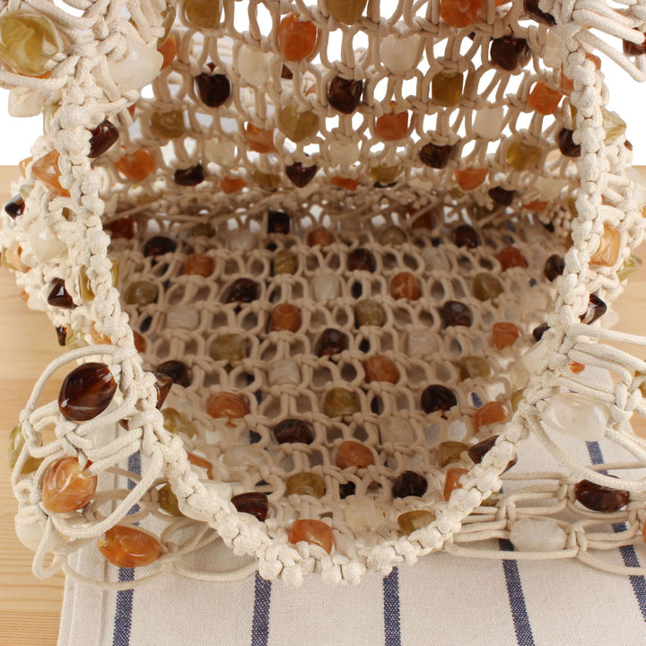 Hand-knotted basket bag with colorful beads Bowlift