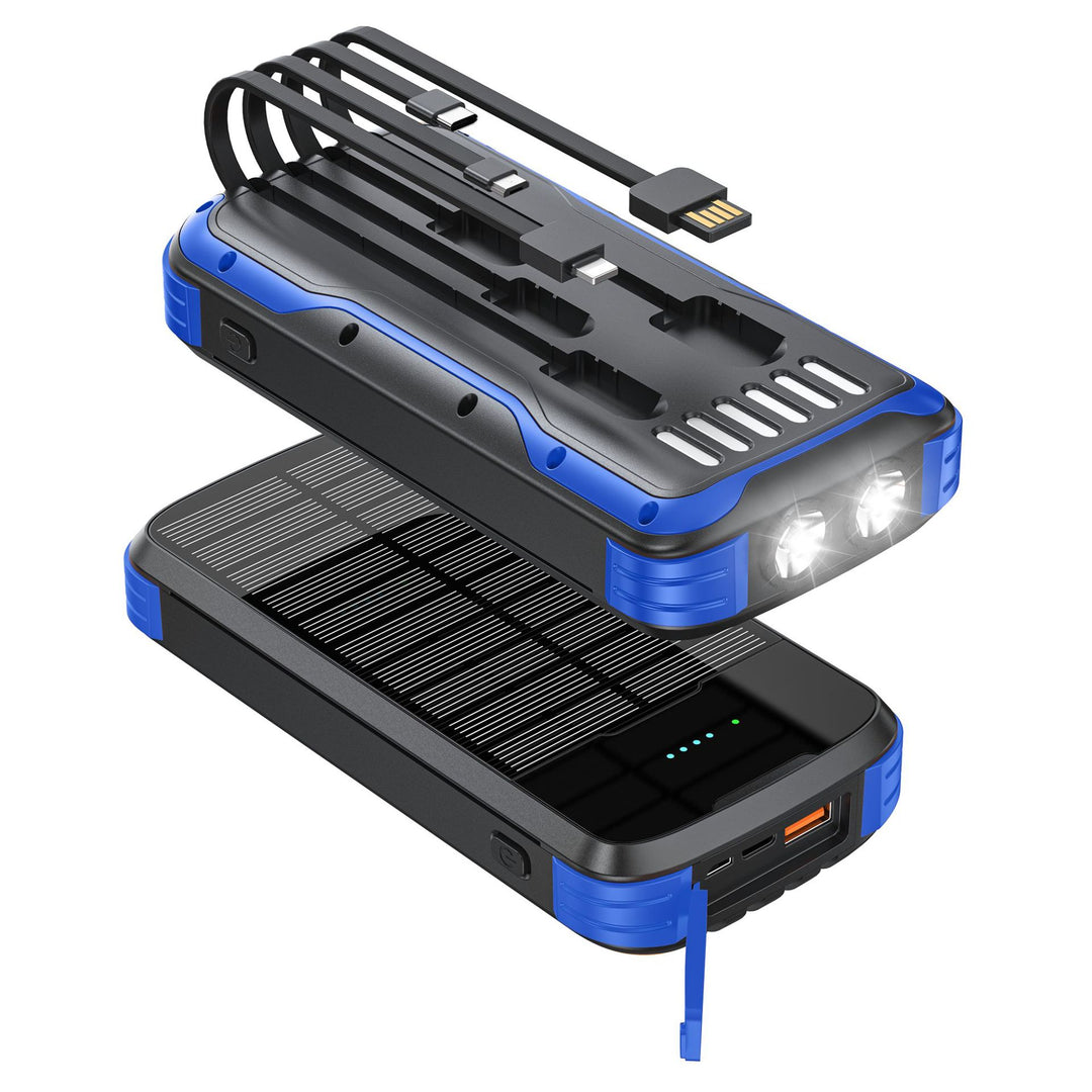 Robust Solar Powerbank with Integrated Flashlight and Multifunctional Charging Connection Bowlift