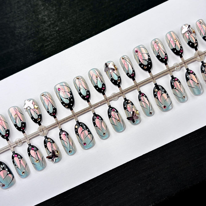 Artistic Press-On Nail Set with Floral Designs