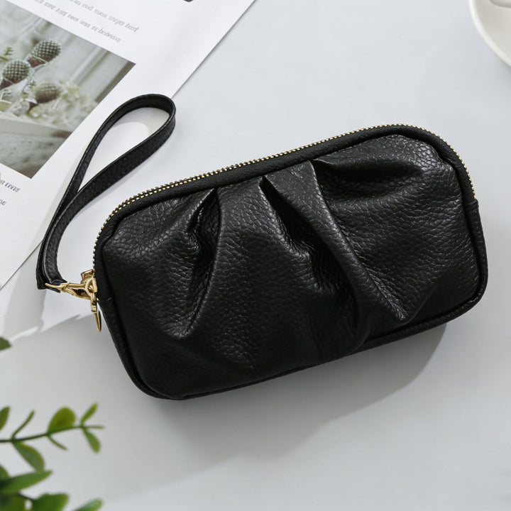 Textured Leather Zip Clutch Wallet Bowlift
