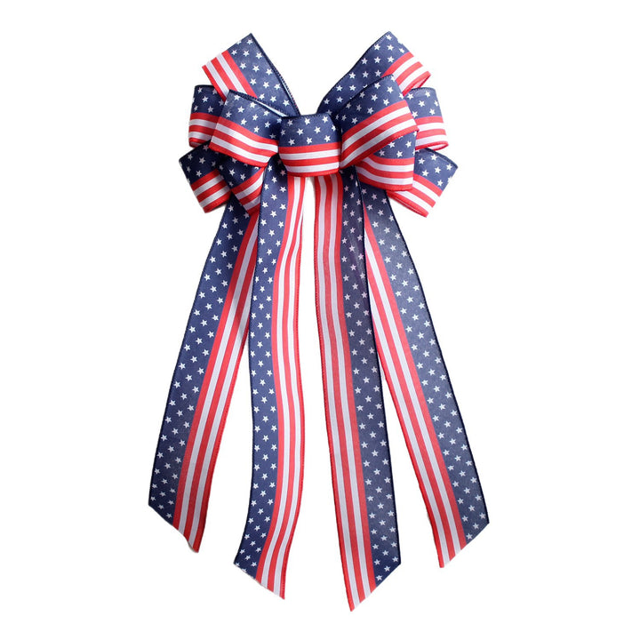Unisex nan large patriotic star stripe ribbon bow wall hanging with long streamer tails for door wreaths and porch decor Bowlift