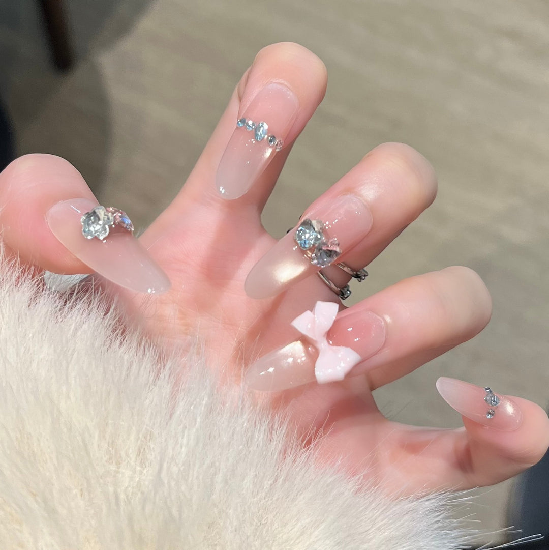 Decorative Press-On Nails with Gem Accents Bowlift