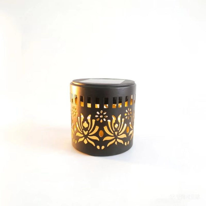 Decorative Solar-Powered Metal Lantern With Geometric Cutout And Warm LED Candle Effect Bowlift