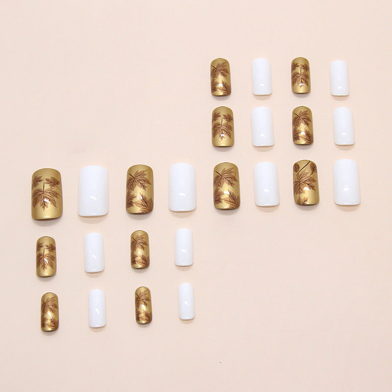Luxury Metallic Leaf Design Press-On Nail Tips Bowlift